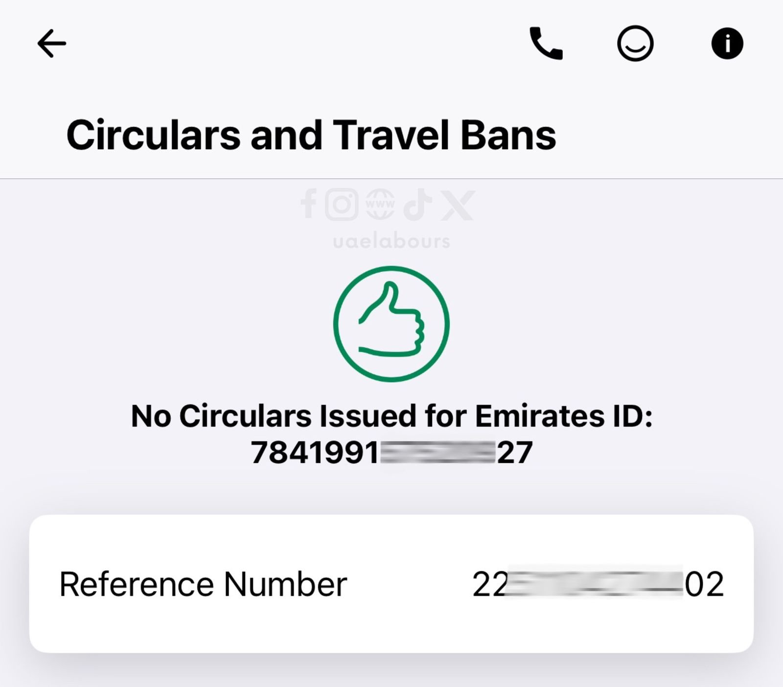 circulars and travel ban status on Dubai police website